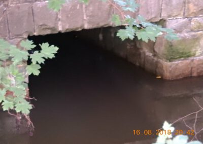 Sommer 2018: Ein Erster Biberdamm in Kleinmoor lässt das Wasser im Kanal der Ortsunterführung stark ansteigen.